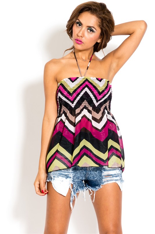 Smocked Zig Zag Halter Top